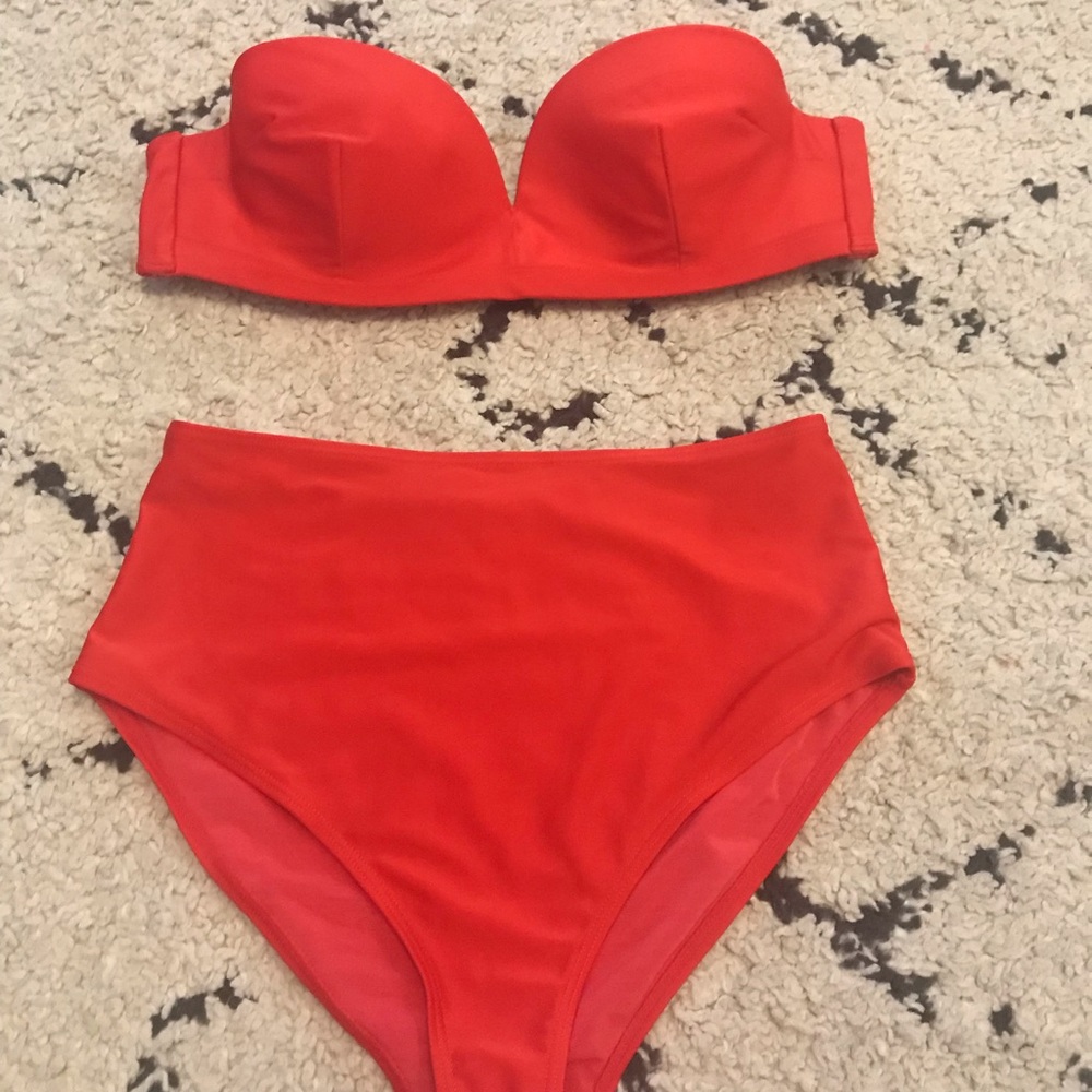 Wolf & Whistle Red strapless High-waisted Bikini